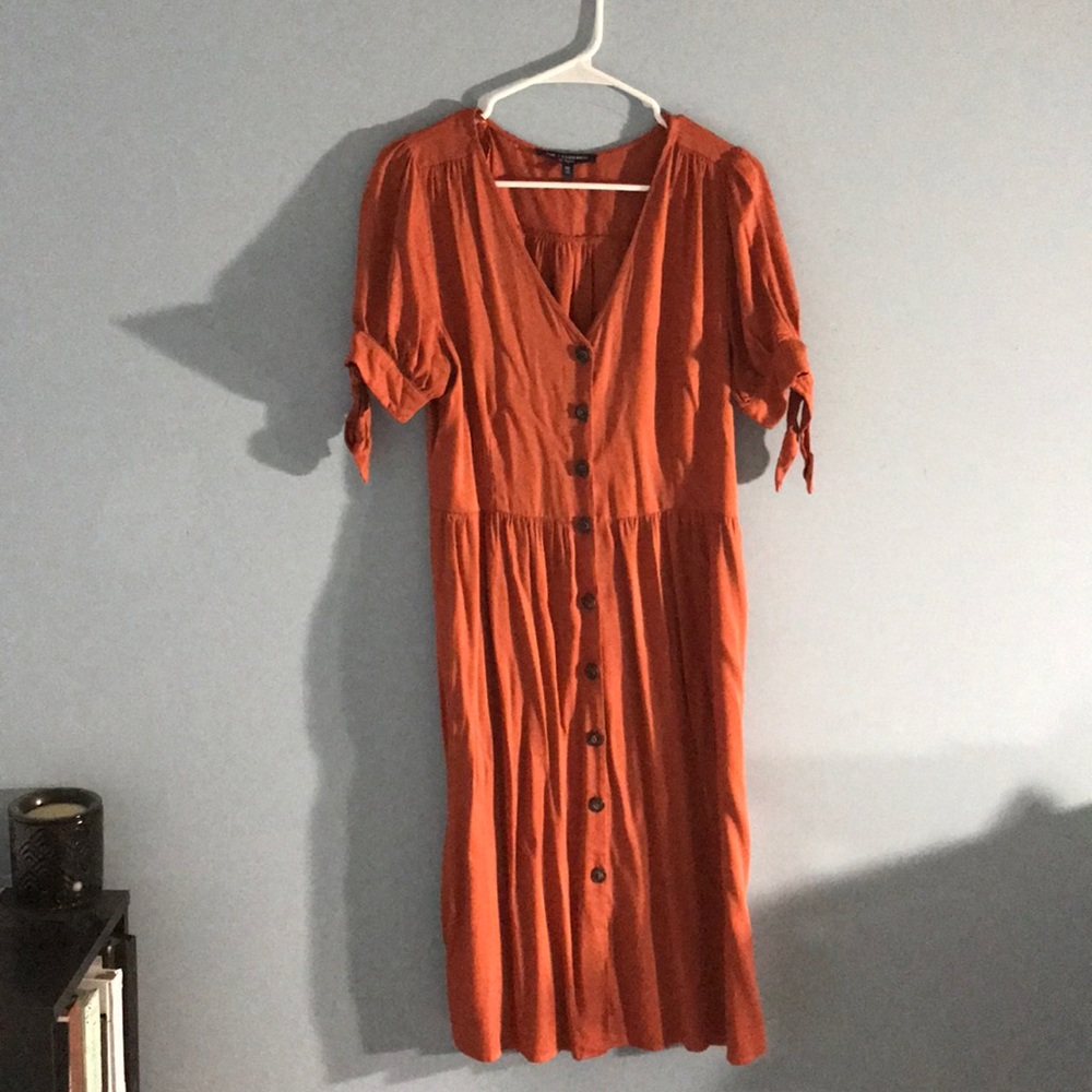 Burnt orange button midi dress